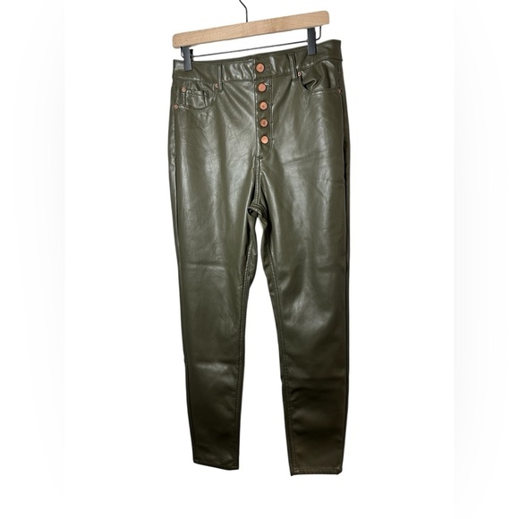 Tinseltown Pants - Tinseltown Olive Green Faux Leather High Rise Skinny Pants Size 11